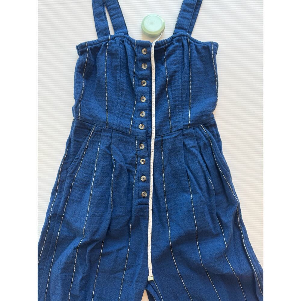 Billabong Paint The Town Jumpsuit XS Blue Striped Wide Leg Cotton Cropped - Picture 10 of 16